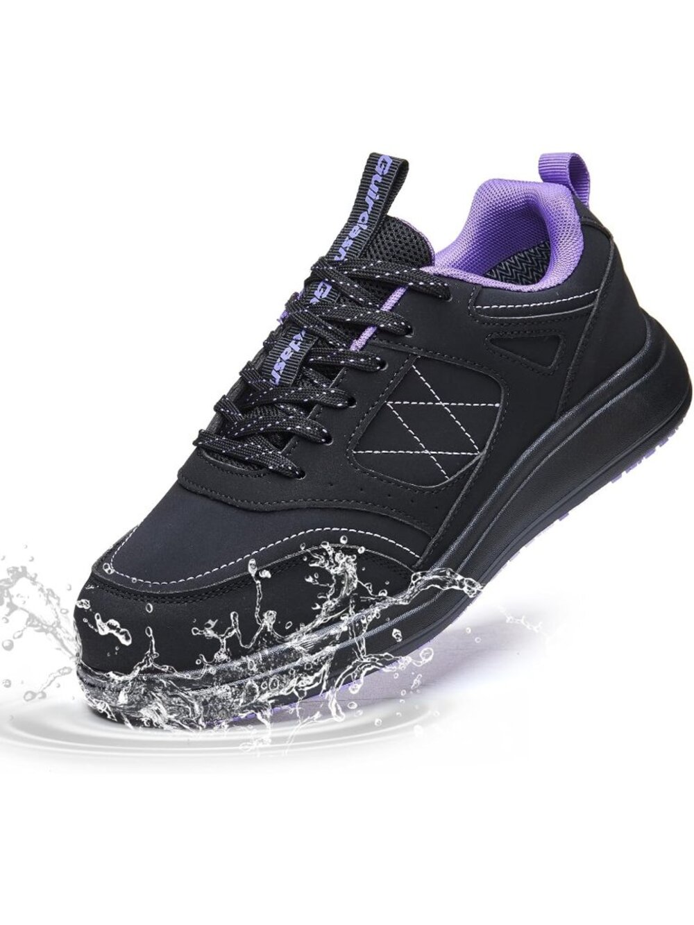 Women's Black Purple Faux Leather Comfortable Durable  Oil Resistant Sneakers